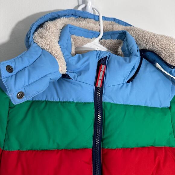 Kids Mini Boden Rainbow Striped Winter Puffer Sherpa | Rainbow | SZ 6-7Y - Picture 3 of 13